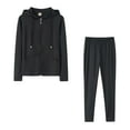 thumbnail image 4 of Pavied Two Piece Sets,Lounge Sets,Ladies Zip Hooded Two Piece Activewear Long Sleeve Top And Casual Pants Set,Matching Sets,Womens Sweatshirt,Tracksuit for Women,Fall Outfits,Black XXL, 4 of 4