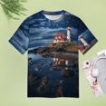 thumbnail image 4 of Lighthouse Sunrise Coast Scenery Pale Blue Tan T Shirts Basic T-Shirt Short Sleeve Ladies Tee Shirt Summer Graphic Clothing, 4 of 6