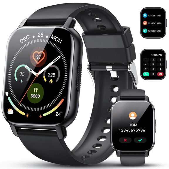 Smart Watch for Men Women, 1.85 Smartwatch (Answer/Make Calls), 112 Sports Modes Fitness Watch, IP68 Waterproof Watches Heart Rate/Sleep Monitor, Pedometer, Activity Tracker for Android iOS, Black