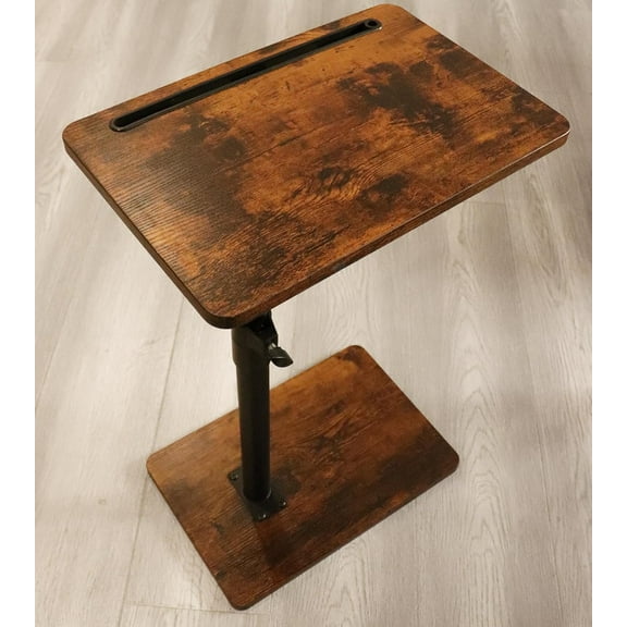 Sofa Armrest Tray Table for Couch - 360° Swivel Height Adjustable End for Small Spaces, Snack Side Table for Bed or Chair with Phone & Tablet Slot (Rustic,Standard)
