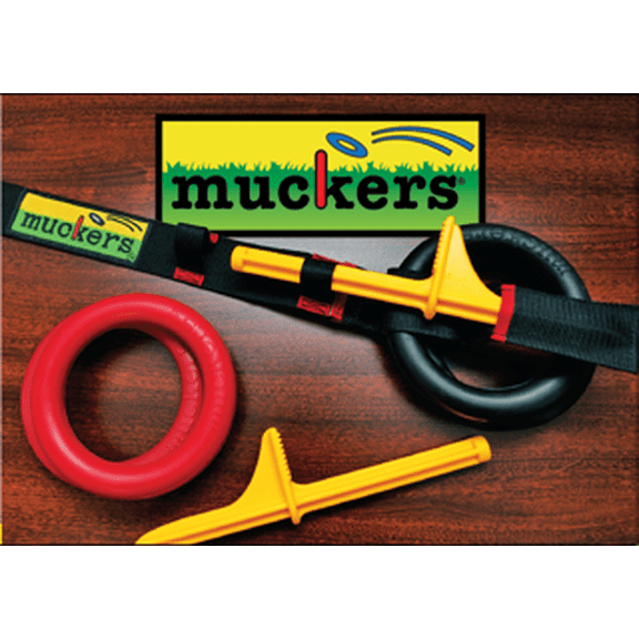 Muckers Ring Toss Game, Portable Tailgating Party Tournament Game with Natural Rubber Rings, 4 Rings 2 Pegs