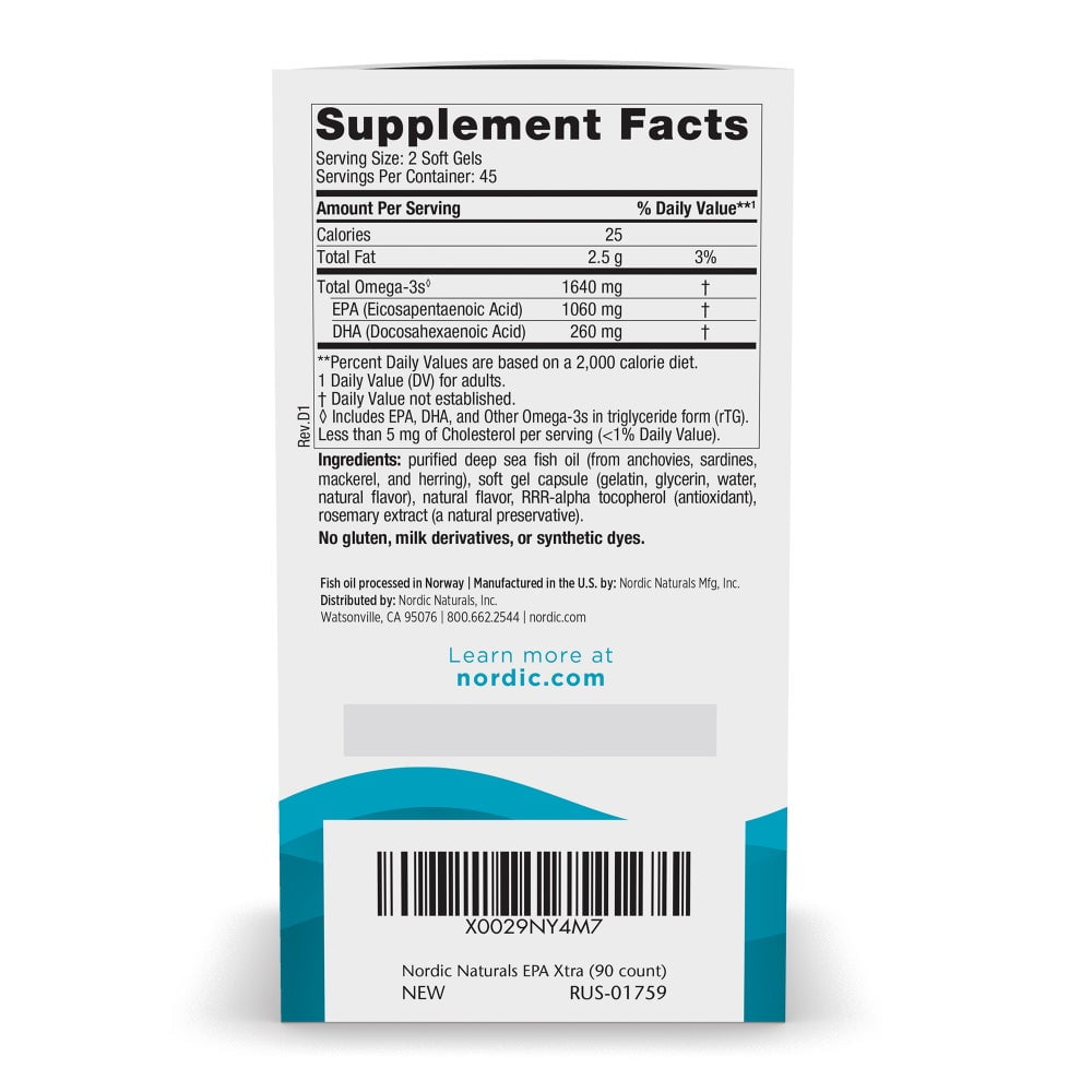 Nordic Naturals EPA Xtra Softgels, 1640 Mg High-Intensity EPA Formula 90 Ct