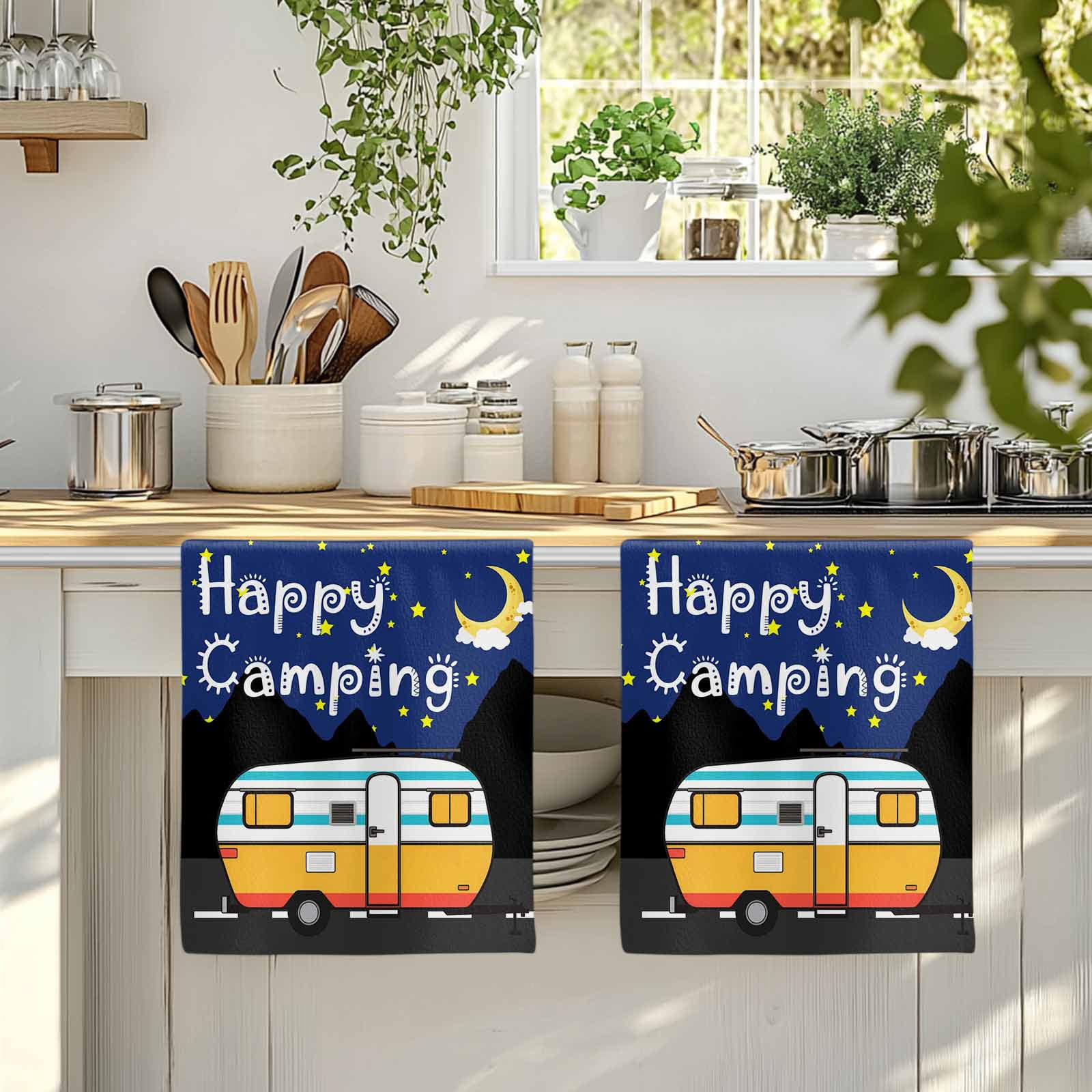Navy Blue Black Kitchen Towels Set of 2, Cartoon Truck Moon Stars Absorbent Dish Towels for Kitchen, Microfiber Hand Towel, Quick Drying Tea Towel for Cleaning Decorative Dishcloths