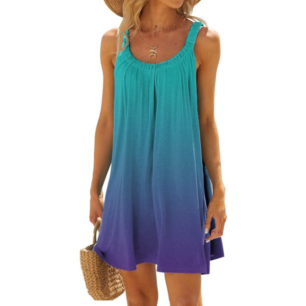 WILLBEST Vestidos Casuales Para Mujer Verano Vestido Informal De Verano Para Mujer, A La Moda, Con Estampado Degradado, Plisado, Sin Mangas, Con Tirantes Para Vacaciones En La Playa