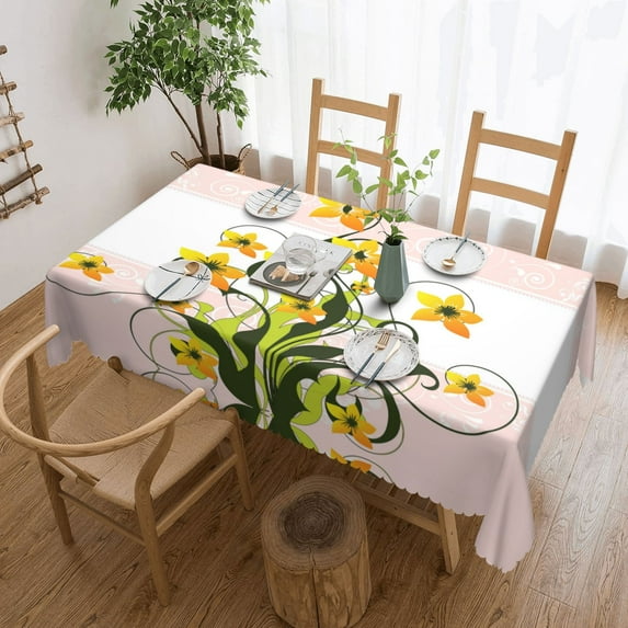 XMXY Table Cloth Rectangle Table, Swirl Flower Curlicue Dining Table Cover Waterproof Washable Outdoor Tablecloth, 54 X 72 Inch
