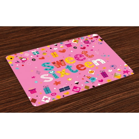 Tj Maxx Placemats 16th Birthday Placemats Set of 4 Cheerful Birds in Geometrical Forms Stars Letters Stripes and Dots Pattern, Washable Fabric Place Mats for Dining Room Kitchen Table Decor,Multicolor, by Ambesonne ()