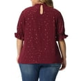 thumbnail image 3 of Agnes Orinda Women's Plus Size Pleated Mock Neck Star Print Puff Sleeve Blouse 1X Red, 3 of 6