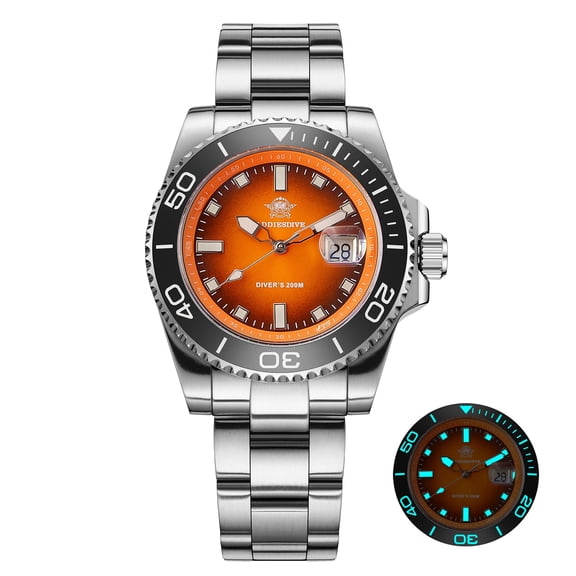 ADDIESDIVE Men's Watch, Analog Quartz Watch, Professional Dive Watch 200M Waterproof, 316L Stainless Steel, Ceramic Bezel, Luminous, Orange