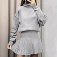 thumbnail image 3 of AUNVITO Women's Knitted Dress Set Long Sleeve High Neck Fall Winter Casual Loose Fit Sweater Dress and Top Combo Warm Comfortable Outfit, 3 of 8