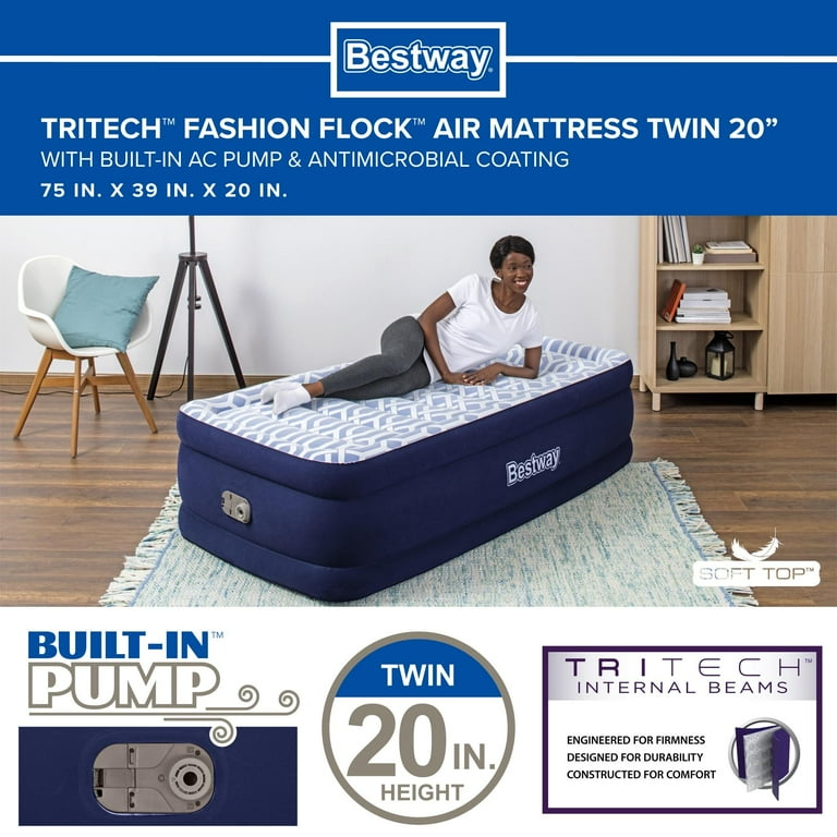 Bestway Tritech Air Mattress Fashion Flock Twin 20 with built in AC pump