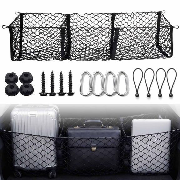3 Pocket Truck Bed Cargo Net – Universal Pickup Mesh Storage, 47.2" , Includes 4 Ball Bungees