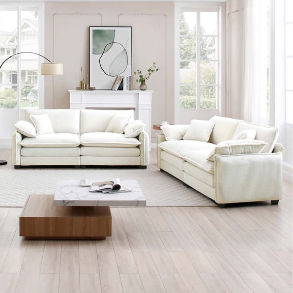 Newboti Furniture Modern Living Room Sofa Two-Piece Set, Suitable For Living Room And Bedroom Sofa Set, Consists Of Two Pieces Of 2 Seater Sofa, Beige Corduroy 0068