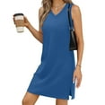 thumbnail image 1 of Amzcrzy Robes pour Femmes Robe Mini Couleur Unie Tendance Col en V Sans Manches Robes d'Été Fendue Robe Décontractée, 1 of 6