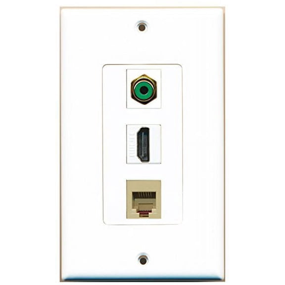 RiteAV - 1 Port HDMI and 1 Port RCA Green and 1 Port Phone RJ11 RJ12 Beige Decorative Wall Plate