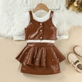 thumbnail image 2 of AUNVITO Girls 3-Piece Set PU Leather Vest Beaded Tiered Dress Mesh Sleeveless Top Party Outfit, 2 of 7