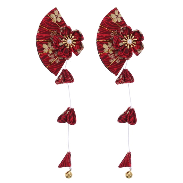 1 par de tela de estilo japonés Horquilla Sakura Fans Forma Barrette para niñas