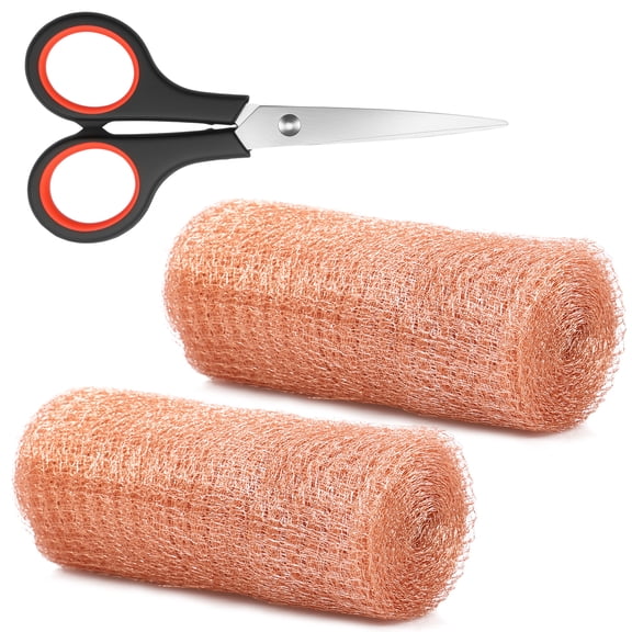 2Pcs Copper Mesh Roll Kit 19.69 FT Reusable Safe Copper Mesh Mice Control with Scissors for Bird Snail Snake Mouse