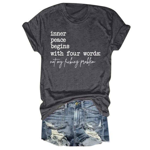 iTNHFP Womens Summer Clothes Women With Four Words Lettering Printed Right Shoulder Round Neck Short Sleeve T Shirt Top