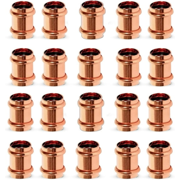 DMNI Propress Fitting Copper Coupling - Pack of 20 - 3/4” Zero Lead Coupling - Stop Press x Press