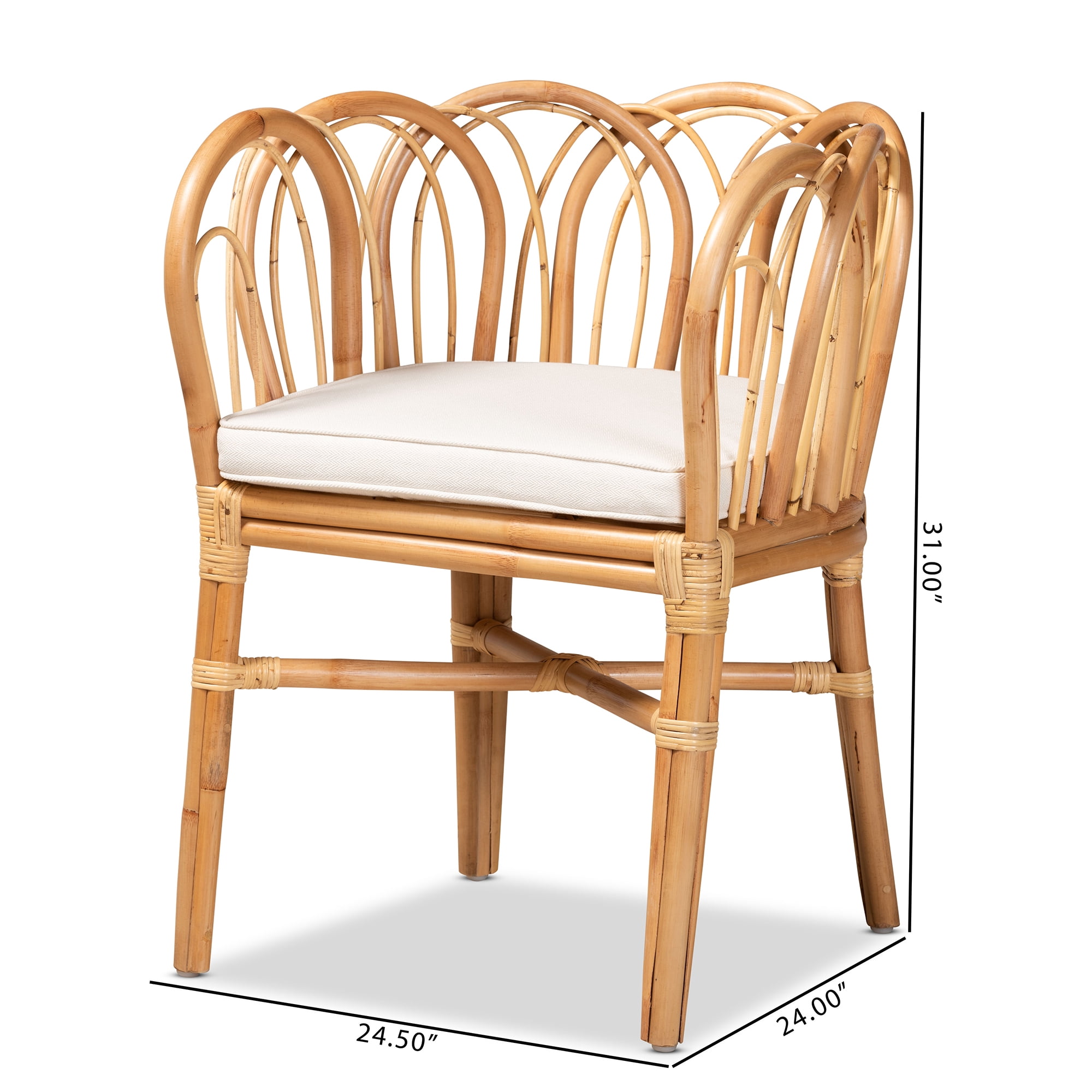 bali & pari Melody Natural Rattan Accent Chair with Removable Cushion, Modern Tropical Design