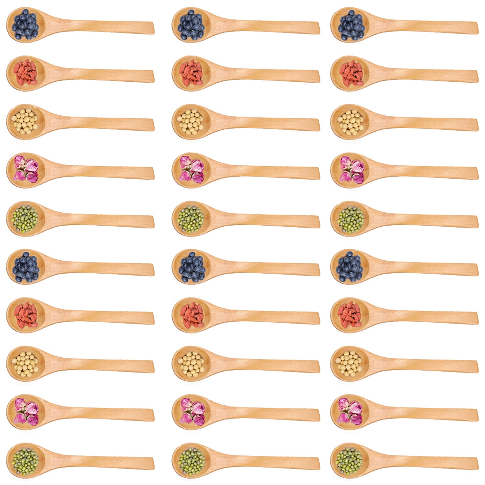 LAZIOEGR 30-Piece Mini Natural Wooden Children Spoons Kitchen Condiment Tool