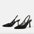 thumbnail image 6 of OOOUM Lace Mesh Kitten Heels For Women Comfortable Lightweight Flexible Slingback Pumps Non Slip Adjustable Pointed Toe Heels Black US:7.5, 6 of 7