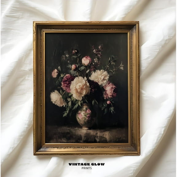 369 Prints dark Moody Floral Wall Art | Vintage Flower | Victorian Farmhouse Decor | Antique Style | #V158, Poster Only