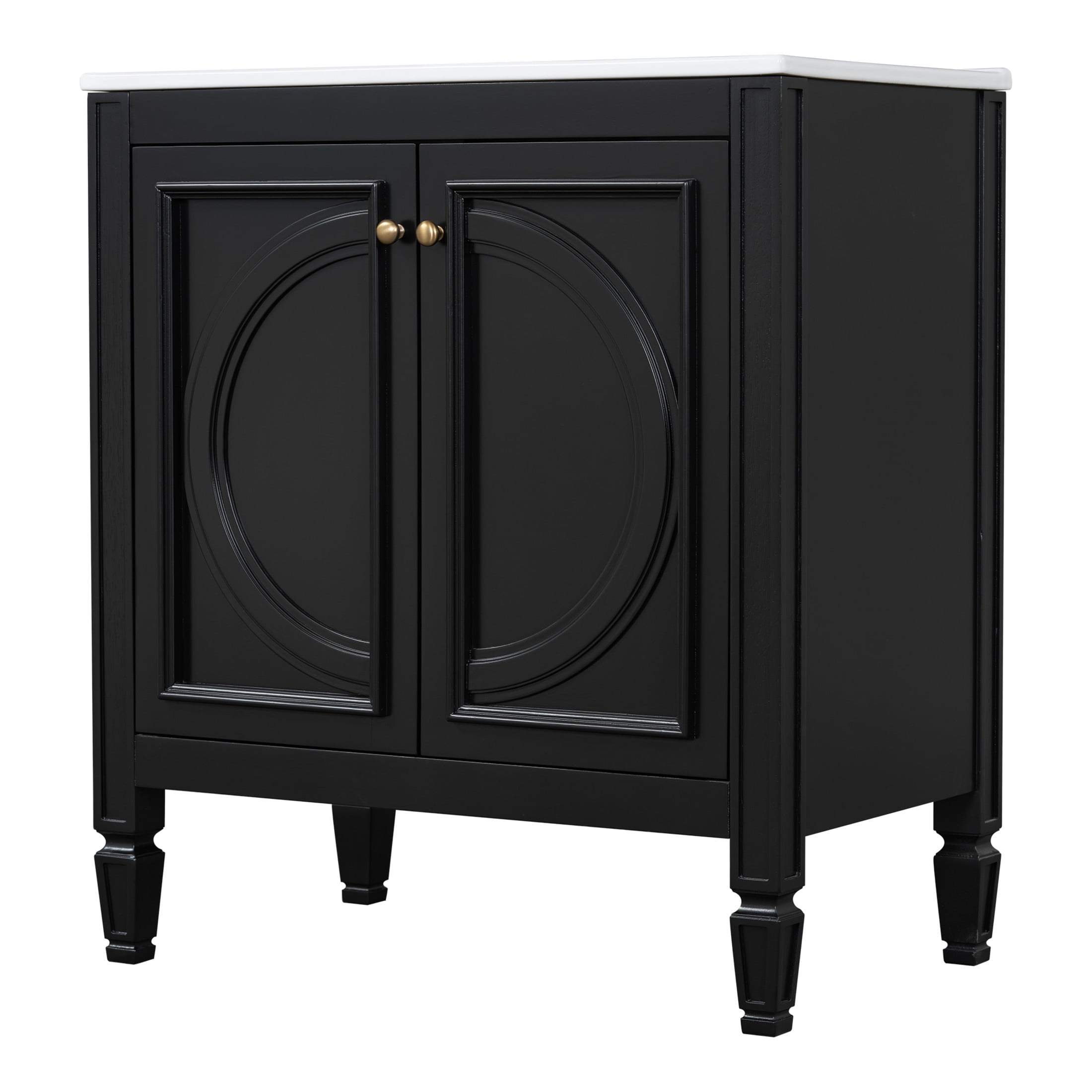 GDF Studio Vintage 30" Bathroom Vanity with Ceramic Sink, Soft-Close Door, and Ample Storage, Black