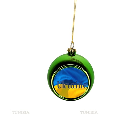 Flag Ukraine - Ukrainian Waving Bauble Christmas Ornaments Green Bauble Tree Xmas