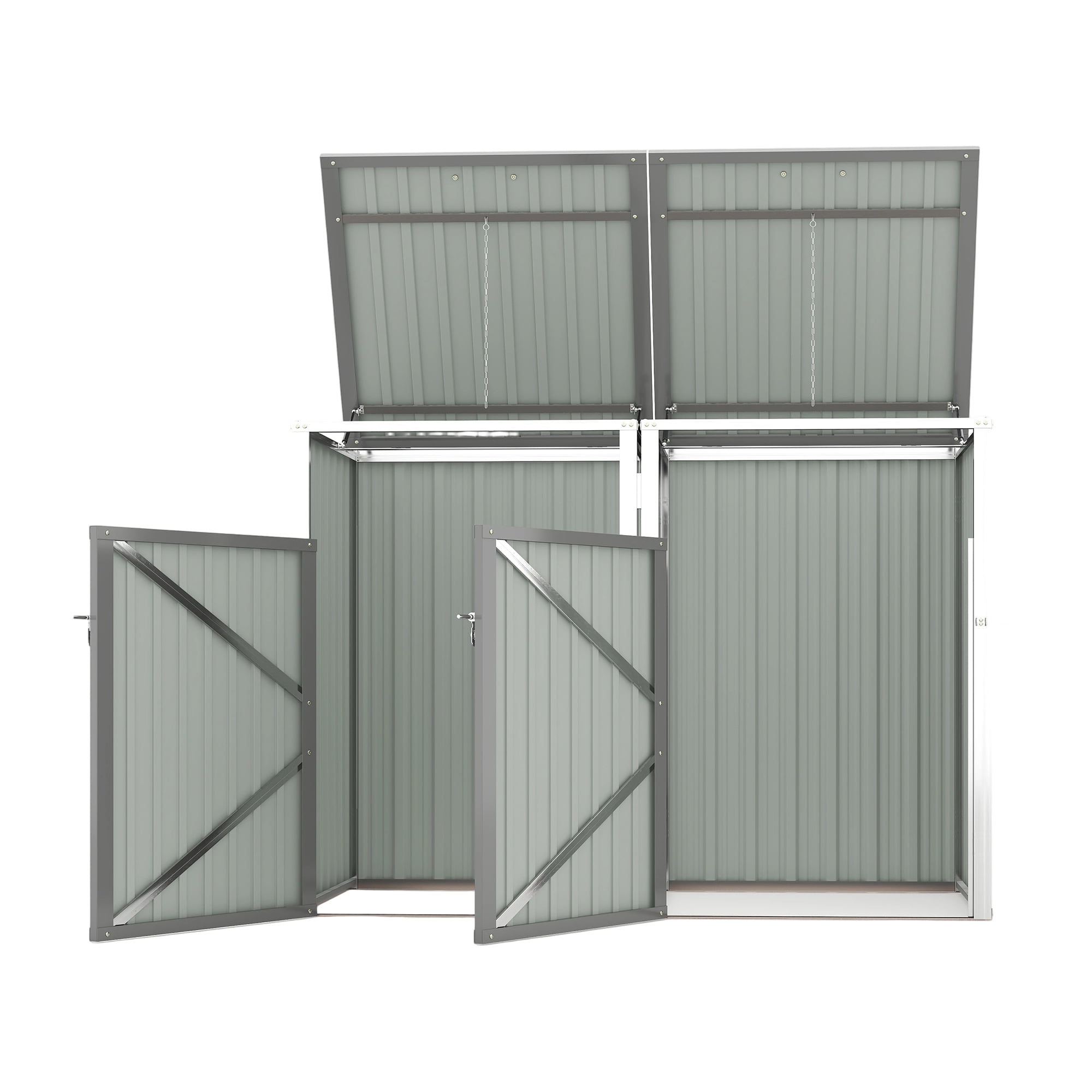 Royard Oaktree Metal Garbage Can Shed for 2 Trash Cans, 54 Cu.Ft Outdoor Storage Shed with Lockable Doors & Waterproof Lid Chain, Bike Sheds & Outdoor Storage for Patio, Garden, Backyard, Grey