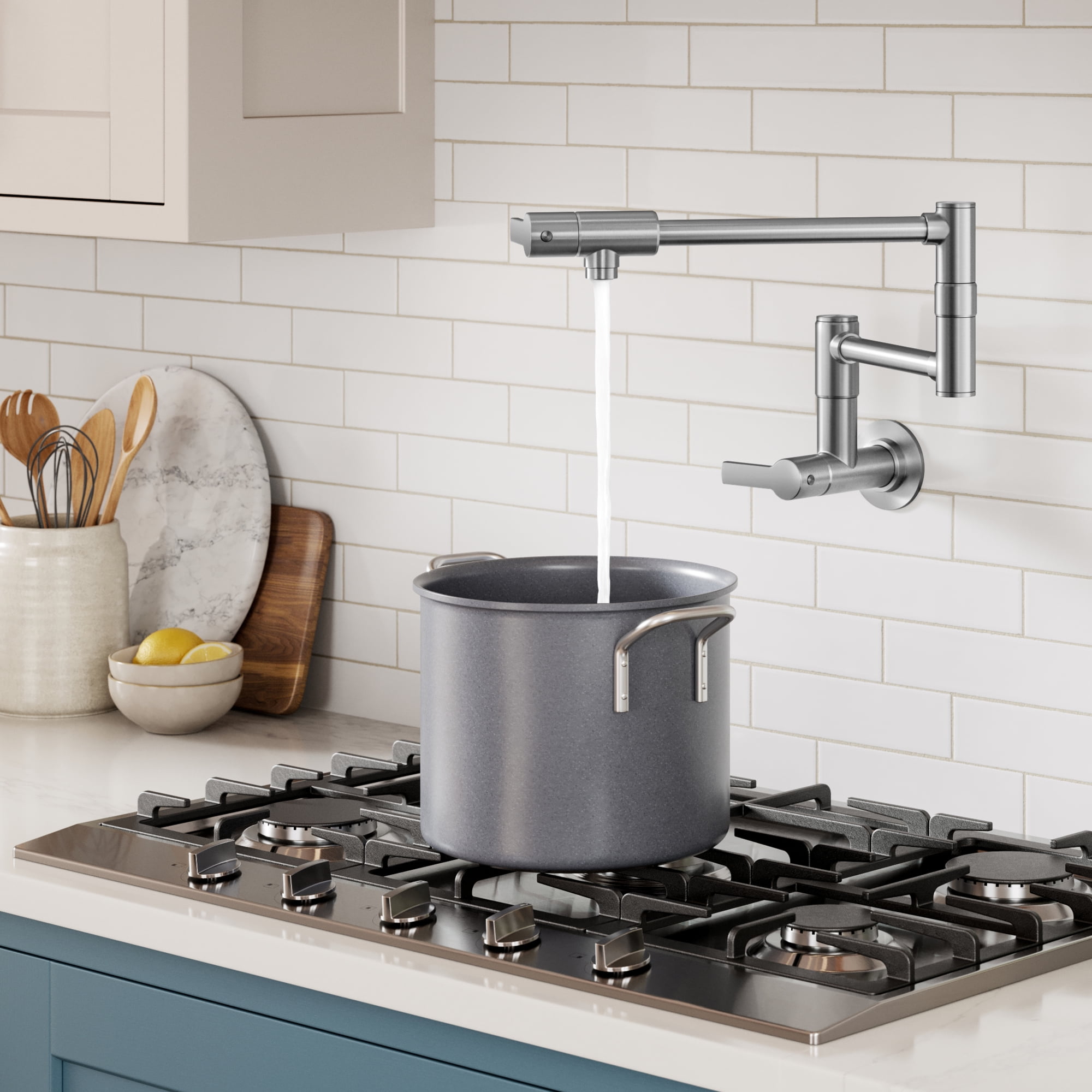 KRAUS® Oletto™ Wall Mount Pot Filler Kitchen Faucet with Retractable Arm in Spot-Free Stainless Steel