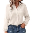 thumbnail image 2 of Pxiakgy Womens Button Down Shirts Cotton Dress Shirt Long Sleeve Oversized Boyfriend Solid Tunic Tops with Pockets Gauze Tops for Women Loose Fit Button Down Shirts for Women Beige L, 2 of 6