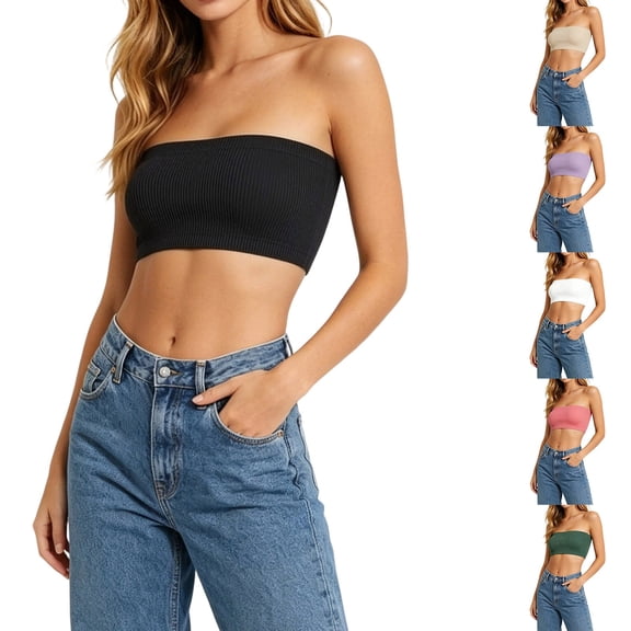 Mgmyaa Women's Casual Bandeau Top Square Neckline Pull-On Stretchable Skinny Solid Color for Casual
