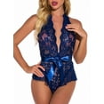 thumbnail image 3 of WISEFIN Women's Sleepwear Lace Sexy V-Neck Sheer Bodysuit Jumpsuit Lingerie Babydoll Underwear, 3 of 5