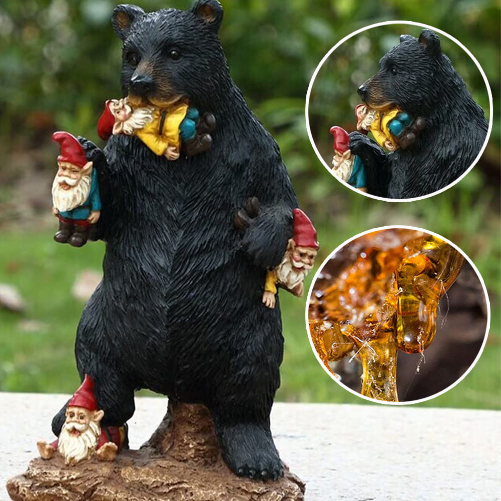 Funny 10/" Bear Feeding Garden Gnomes Outdoor Statue Decor Lawn Patio Sculpture