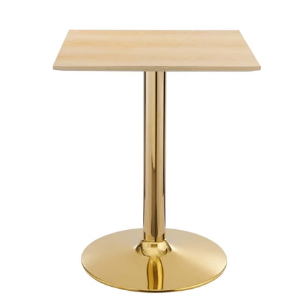 24 inch Dining Table Square Natural Gold Wood Metal Steel Modern Contemporary Mid Century Kitchen Room Cafe Bistro Restaurant Hospitality