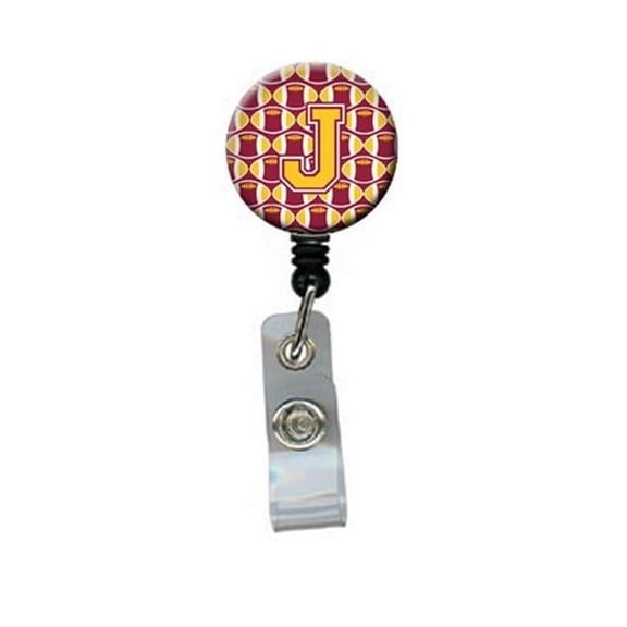 Carolines Treasures CJ1081-JBR Letter J Football Maroon & Gold Retractable Badge Reel