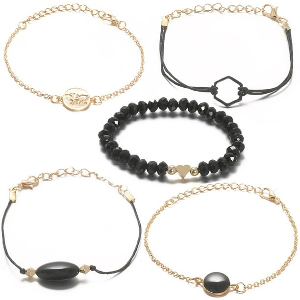 Bracelets for Womens Girls Handmade Black Beaded Map Silver Hand Chain  Beaded Accessories Bracelet Gifts 