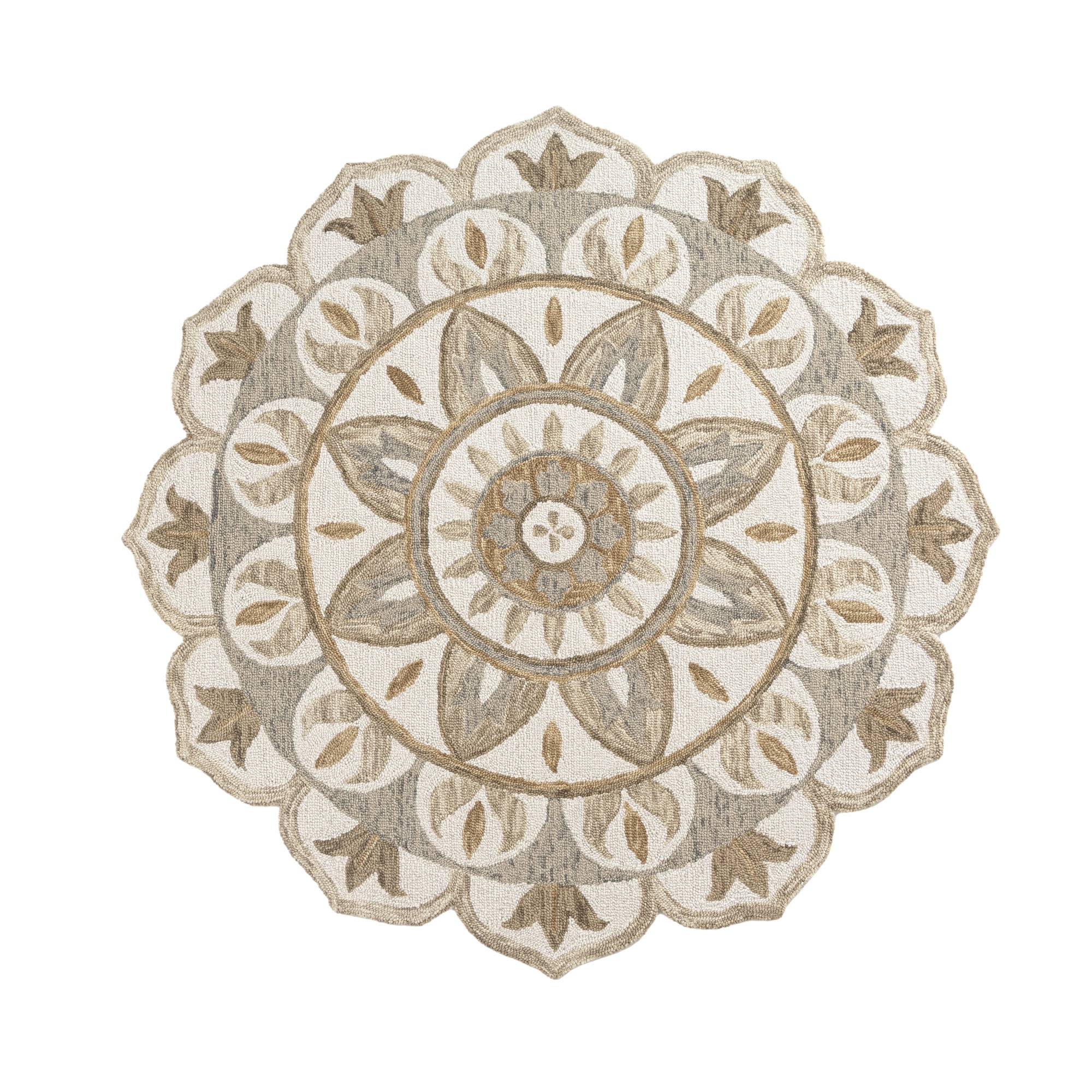 Ox Bay Ella 4' Round Ivory/Beige Floral Wool Indoor Area Rug