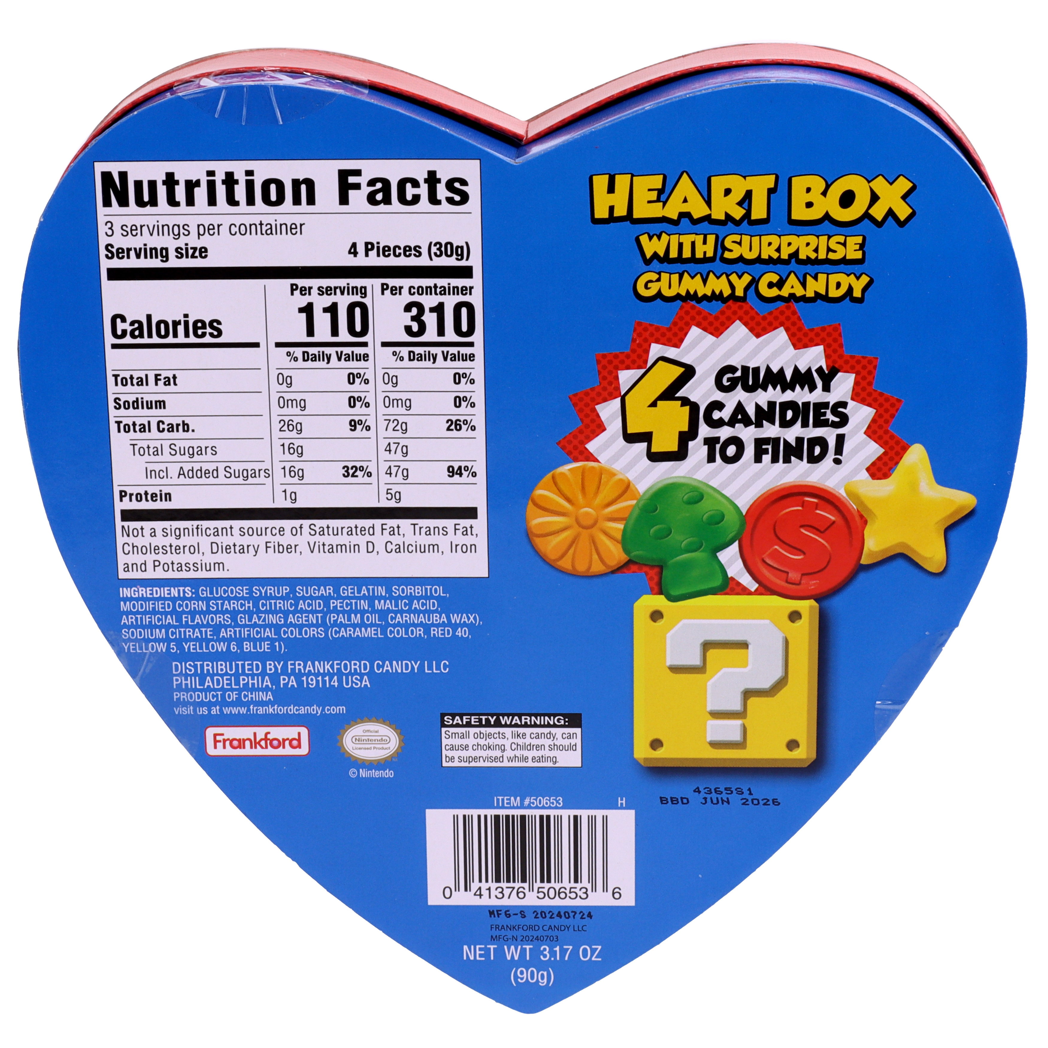 Frankford Nintendo Super Mario Valentine's Surprise Heart Box with Gummy Candy, 3.17oz