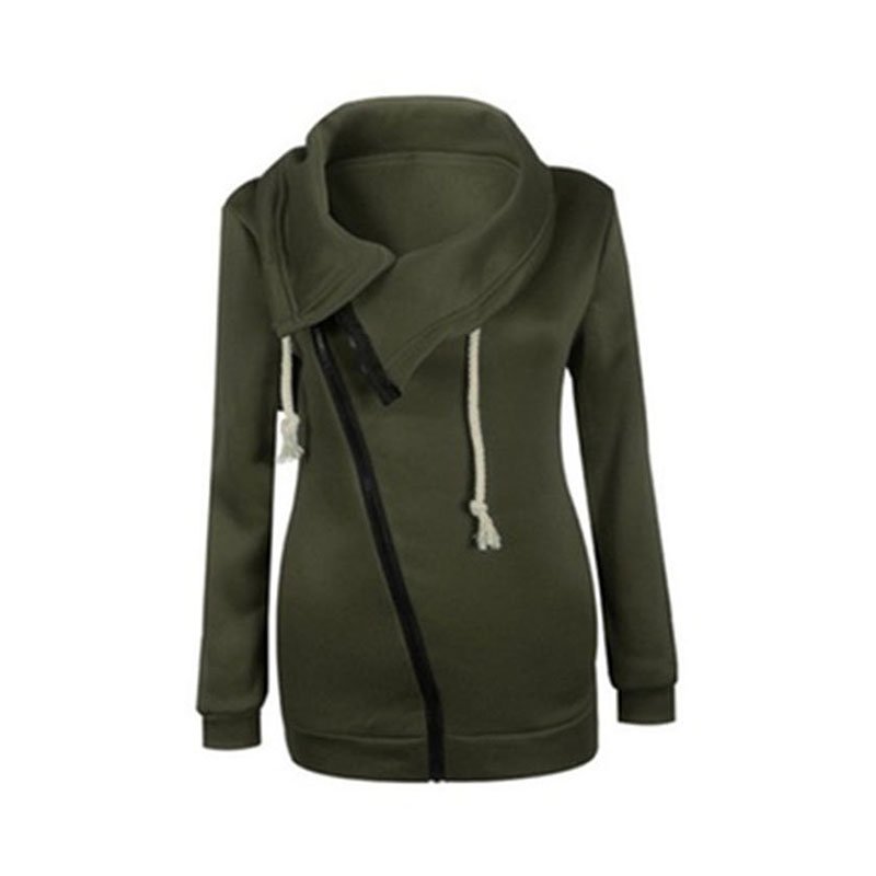FNAC Women's Oblique Zipper Funnel Neck Zip Up Fleece Hoodie Jacket