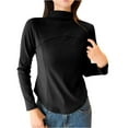 thumbnail image 4 of Rohuuque Thermal Shirts for Womens Solid Mock Neck Thermal Base Layer Brushed Fleece Lining Warm Velvet Thermal Underwear Top Black, 4 of 5
