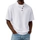 thumbnail image 1 of Blusas y camisas de manga corta y cuello redondo para hombre, de pana, color liso, informales, a la moda, con medio botón, cuello alto, manga corta, de poliéster., 1 of 6