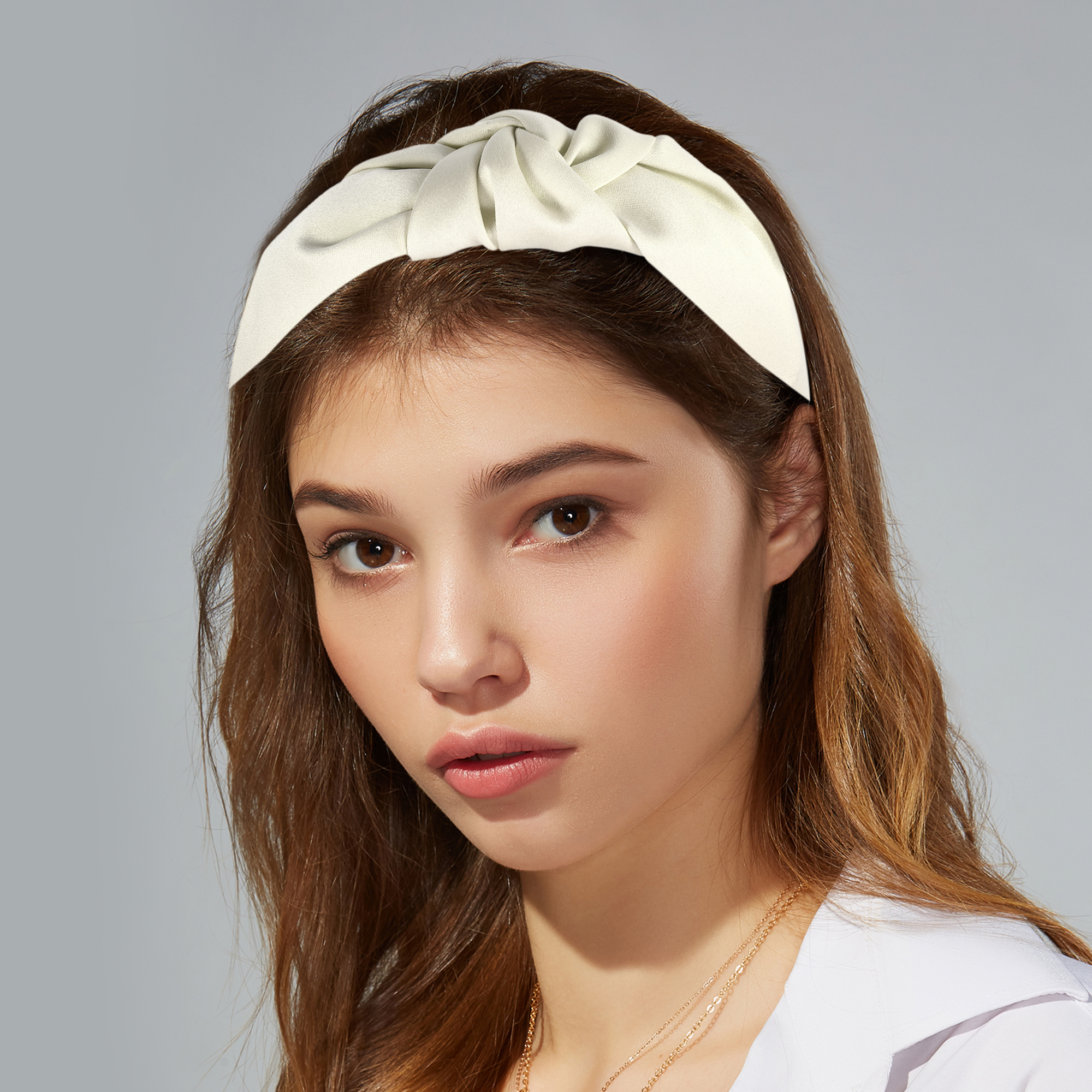 Unique Bargains Silk Knotted Headband Hairband for Women 1.2 Inch Wide White
