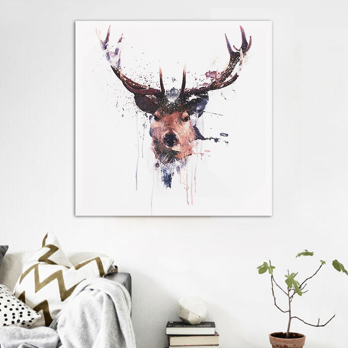 Picture Poster Animal Art Young Stag in a Snow Covered Wood Framed Print