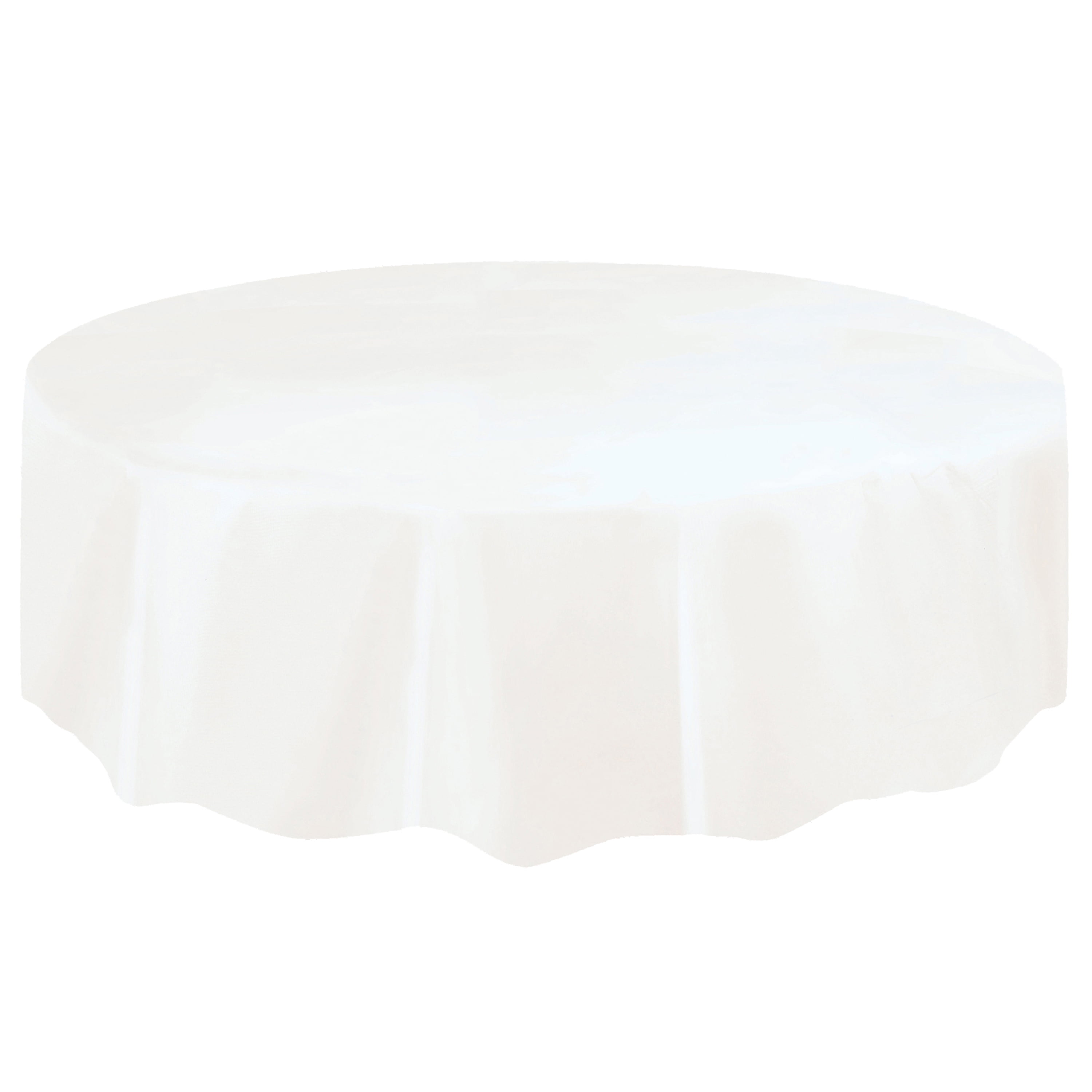 Round Plastic White Table Cover, 84"