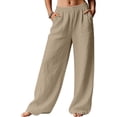thumbnail image 2 of Linen Wide Leg Trousers Women 2026 Spring Summer Soft Palazoo Dressy Cotton Work Travel Fitness Womens Pants Khaki, 2 of 9