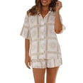 thumbnail image 2 of Yunliwuli Women Summer Shorts Outfits Sun/Shell Print Short Sleeve Shirts Tops Elastic Waist Shorts 2 Pieces Clothes Set, 2 of 10