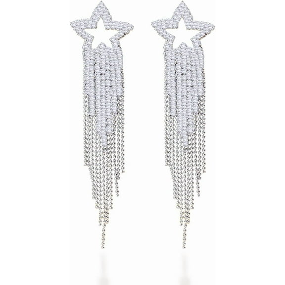 Star Earrings for Women Laser Star Sequin Earrings Long Tassel Star Drop Dangle Earrings Birthday Party Jewelry