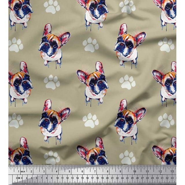 Soimoi Poly Georgette Fabric Boston Terrier Dog Print Fabric by The Yard 52 Inch Wide
